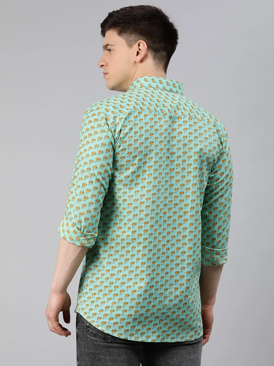 Sea Green Cotton Full Sleeves Shirts For Men-Mmf0237