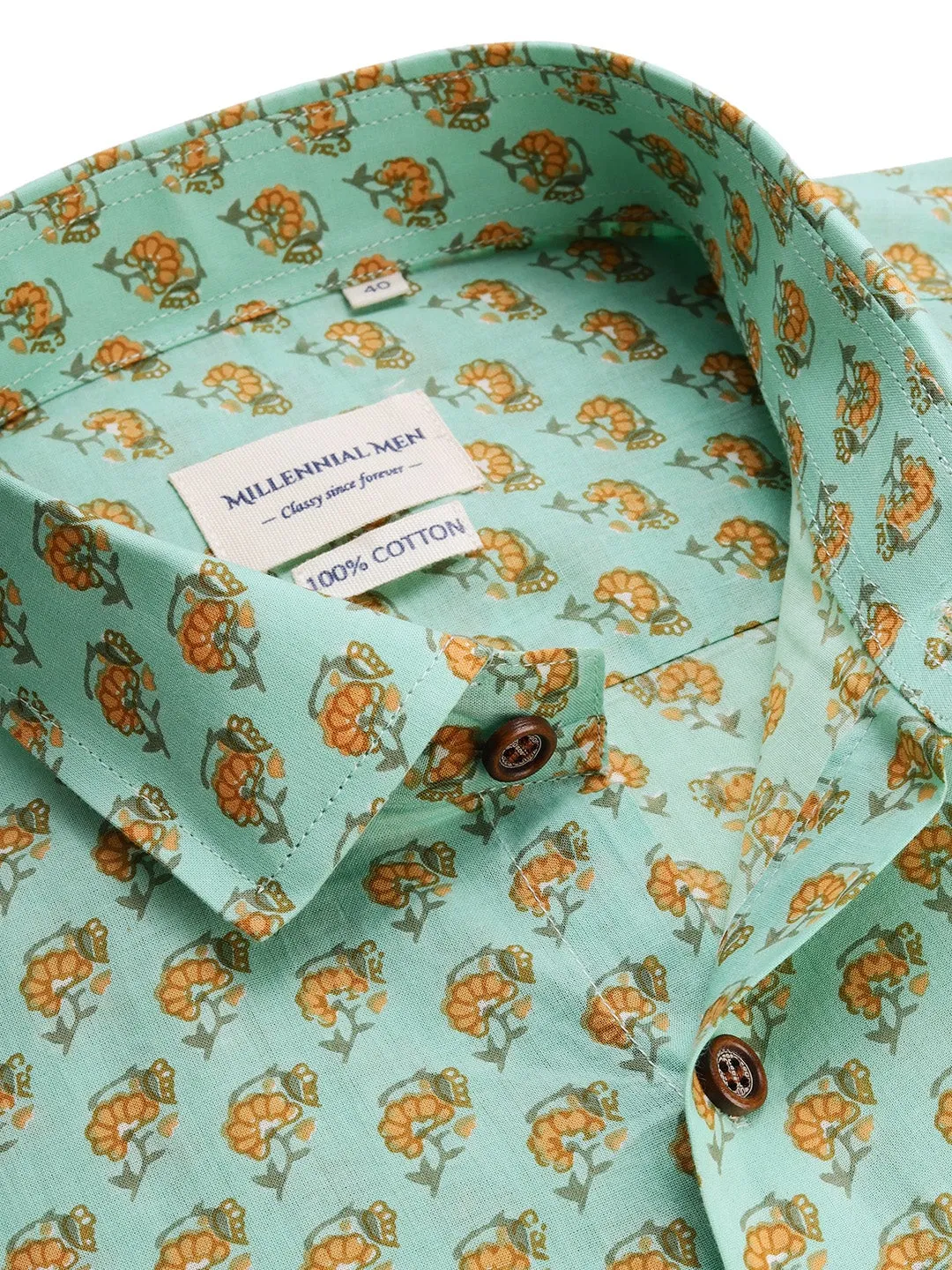 Sea Green Cotton Full Sleeves Shirts For Men-Mmf0237