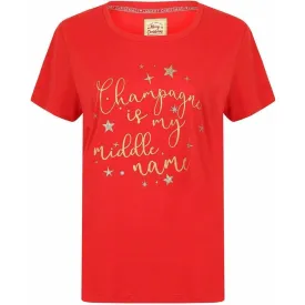 Season's Greetings Xmas Bubbly Womens Christmas Short Sleeve Top - Red