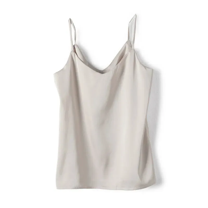 Spaghetti Strap Top Women Halter V Neck Basic White Cami Sleeveless Satin Silk Tank Tops Women'S Summer 2022 Camisole