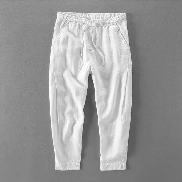 Spring summer 100% linen pants men brand trousers men ankle-length pants mens loose elastic waist wide leg trousers mens 30-40