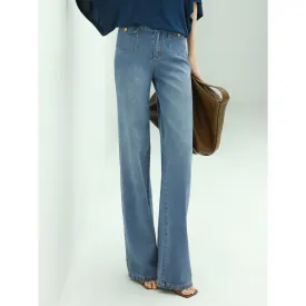 Straight Leg Bootcut Jeans with Flap Pockets