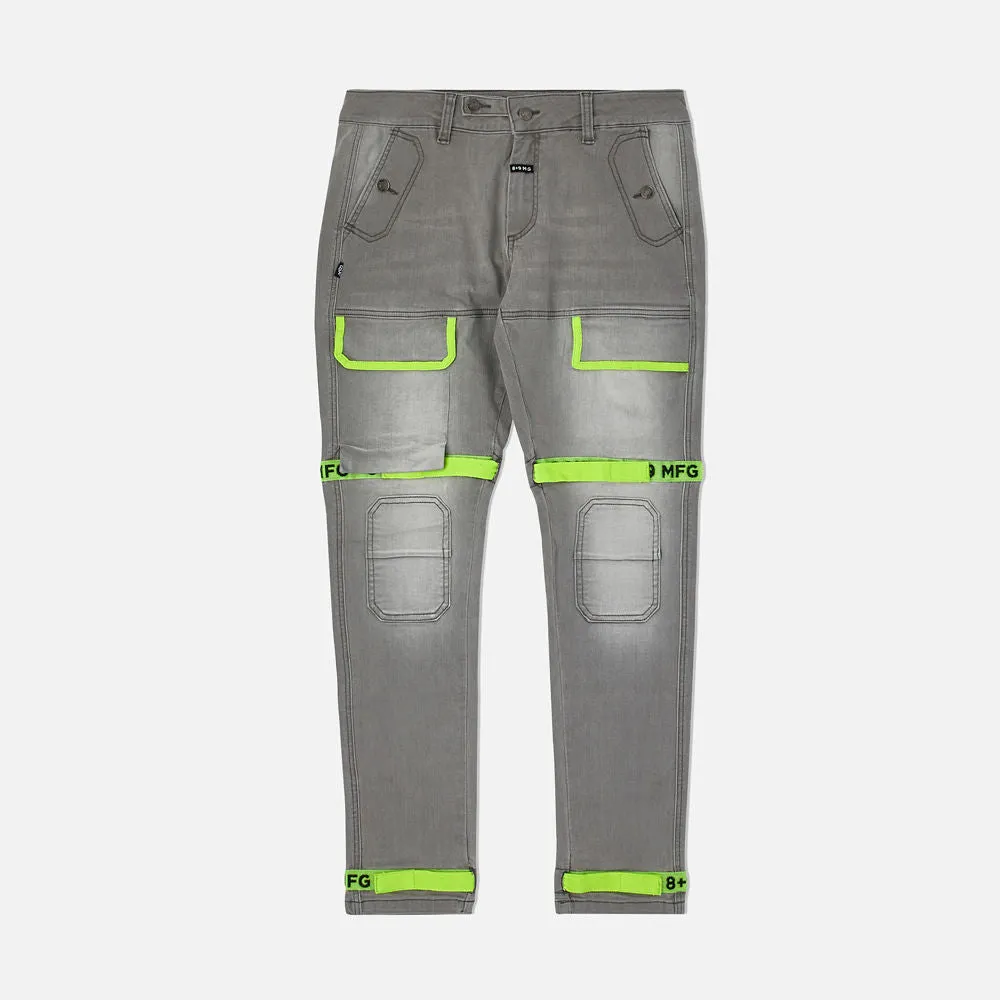 Strapped Up Slim Grey Washed Denim Jeans Volt