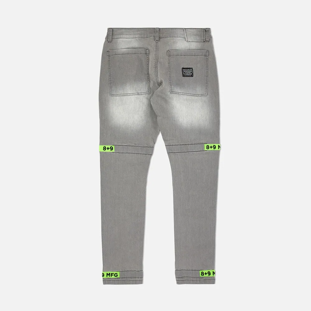 Strapped Up Slim Grey Washed Denim Jeans Volt