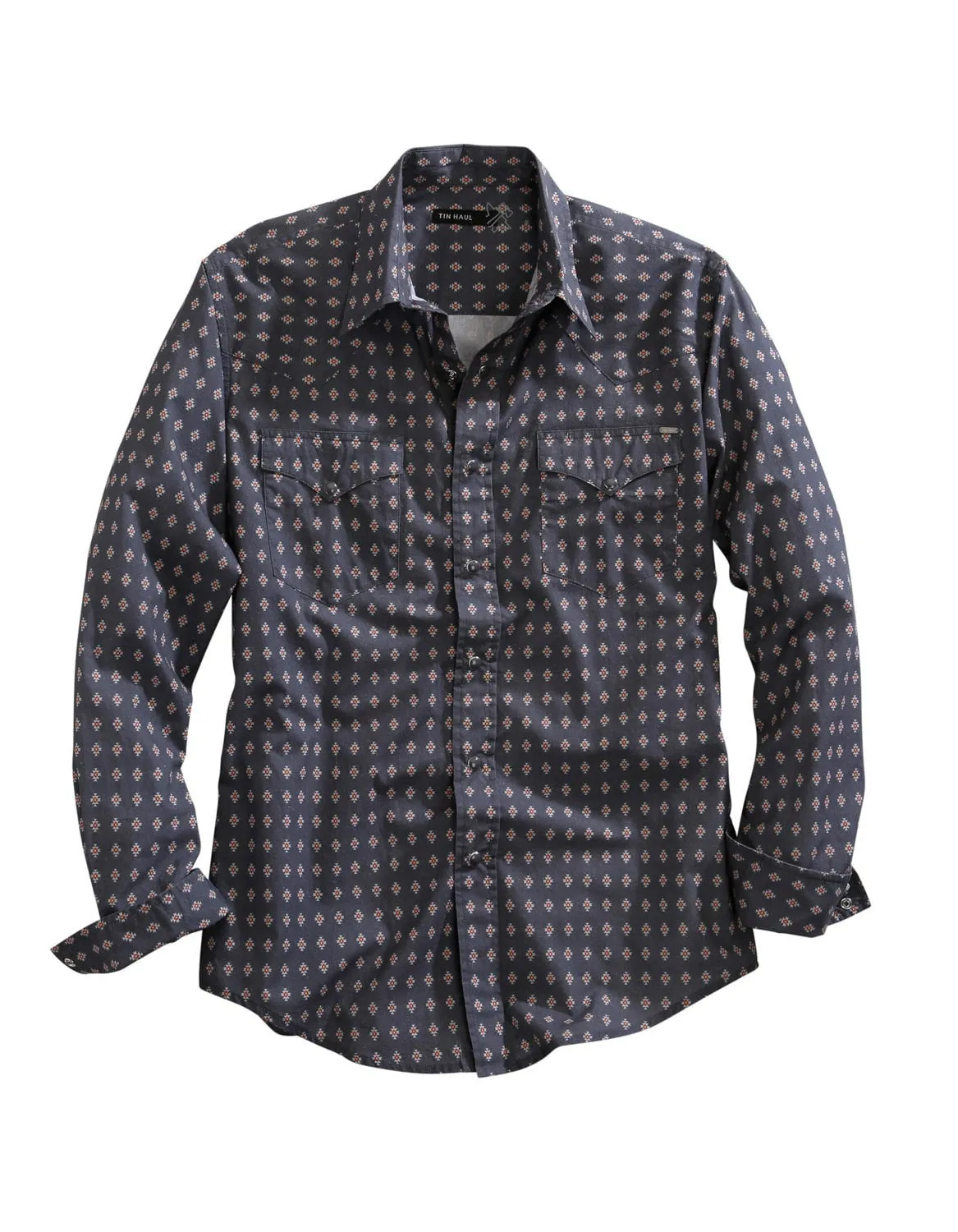 Tin Haul Mens Grey 100% Cotton Aztec Foulard L/S Shirt