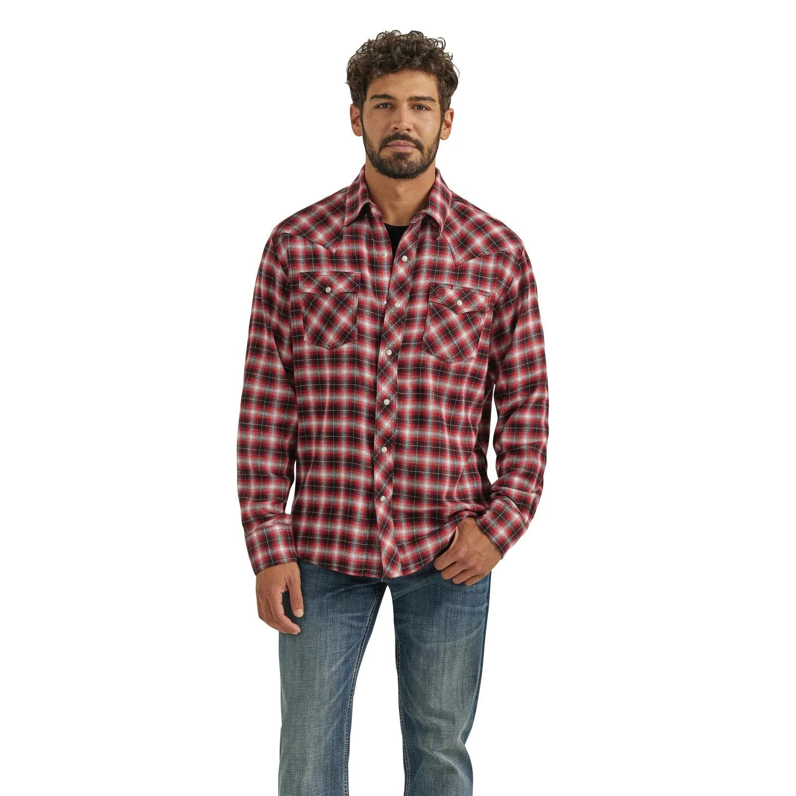 Top Men's SZN (112351487) - Wrangler Retro® Flannel Long Sleeve Snap Shirt - Modern Fit - Red