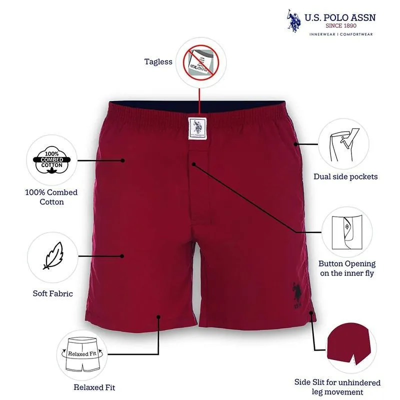 US Polo Red Cotton Boxer Shorts for Men