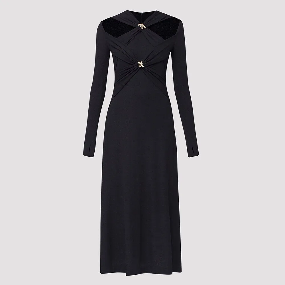 V-Neck Long Sleeve Cutout Maxi Dress