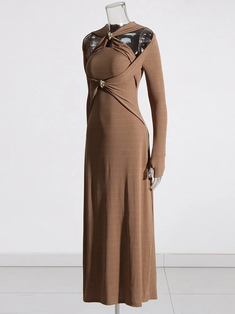 V-Neck Long Sleeve Cutout Maxi Dress