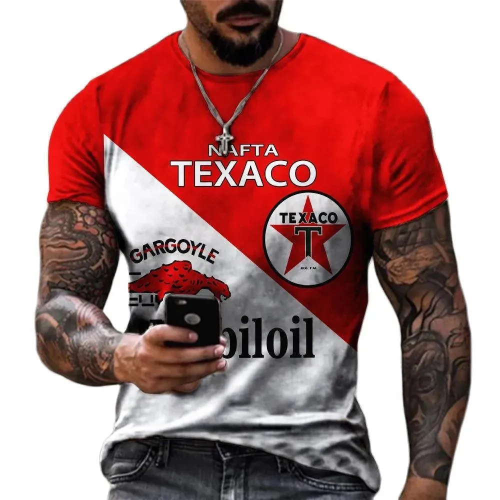 Vintage Men's T-shirts 3d Texaco Printed,Trendy Oversized Tees red