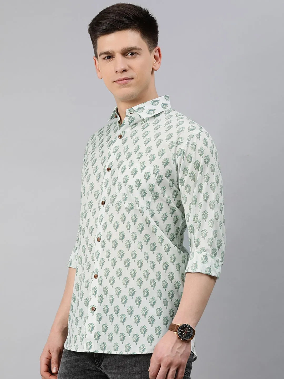 White Cotton Full Sleeves Shirts For Men-Mmf02