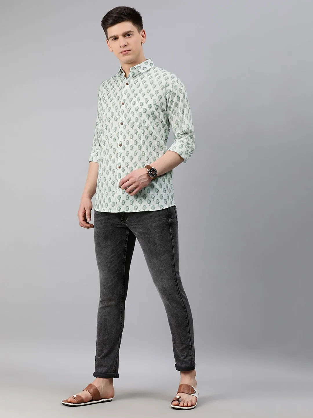 White Cotton Full Sleeves Shirts For Men-Mmf02