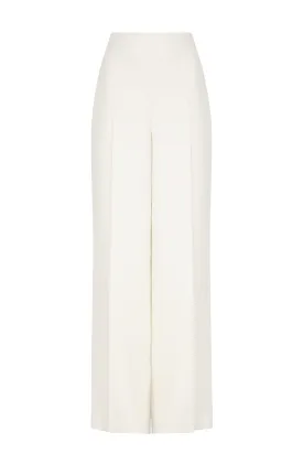 Wide Leg Trousers in Plain Ivory Faille - Paloma