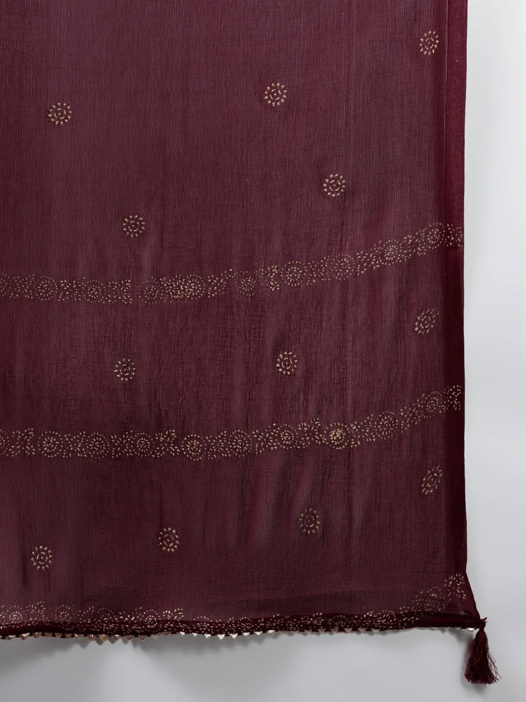 Women Burgundy Rayon Kurta Set With Dupatta