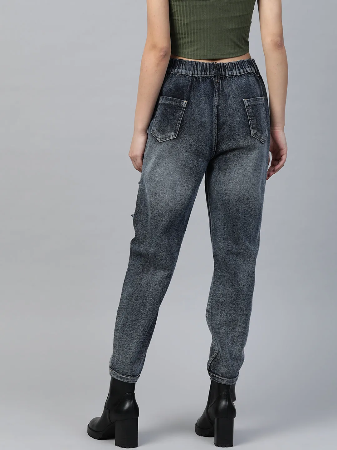 Women Navy Washed Vintage Distress Jeans