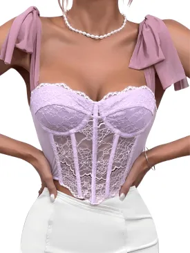 Women's Purple Lace Corset Crop Top