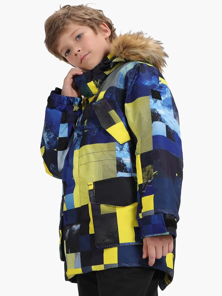 Yellow Plaid Winter Waterproof Kids Colorful Snowboard Jacket