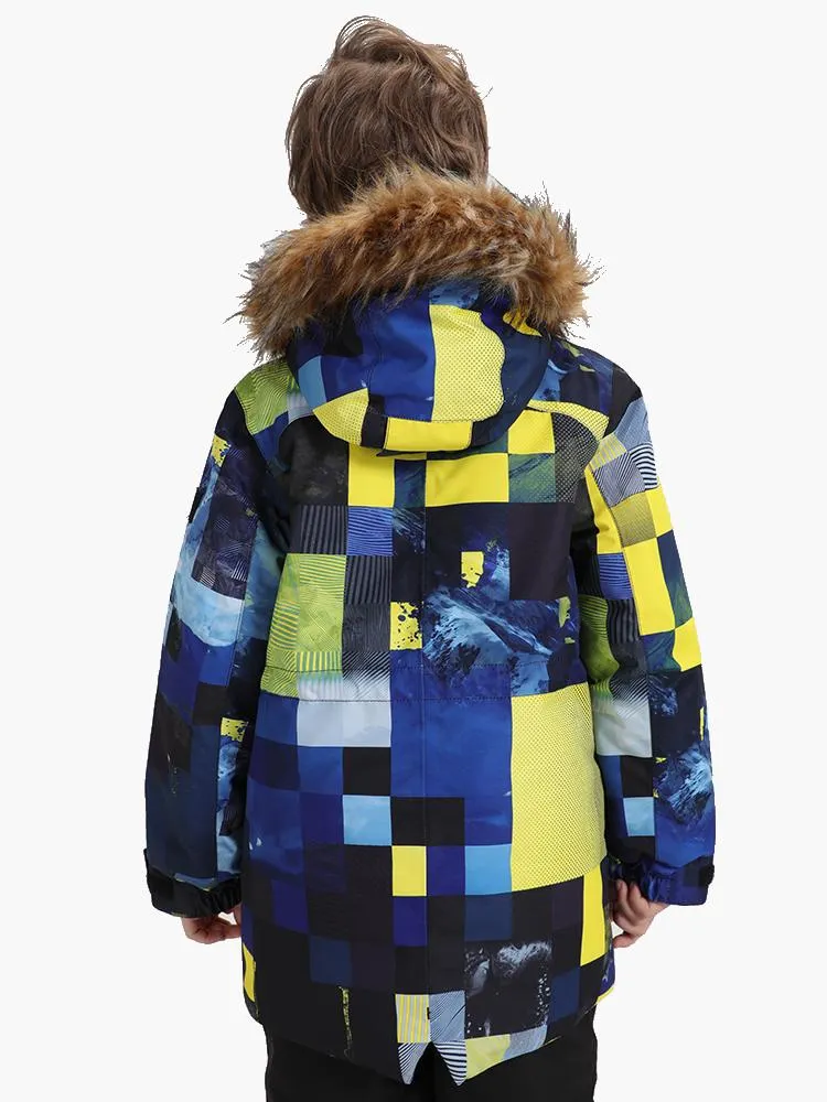 Yellow Plaid Winter Waterproof Kids Colorful Snowboard Jacket