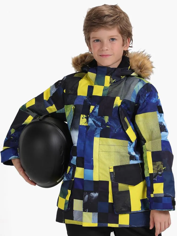 Yellow Plaid Winter Waterproof Kids Colorful Snowboard Jacket